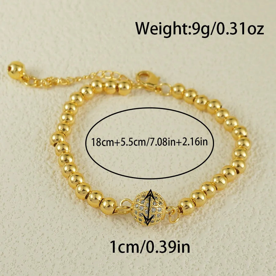 Women's copper bracelet with single ball zircon, heart shape, Arabic style, electroplated finish