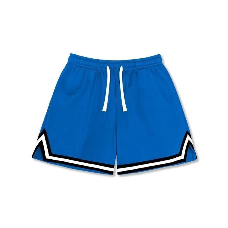 Man wearing loose-fit black polyester sports shorts for summer leisure activities.