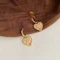 Pearl C-shaped heart earrings for women, copper electroplated, ear clips or studs, light luxury style