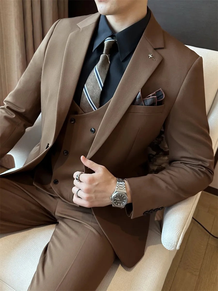 Men's slim fit business formal jacket in a chemical fibre blend, available in dark green.