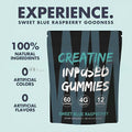 Creatine monohydrate nutritional supplement gummies in a box with 60 pieces, room temperature storage