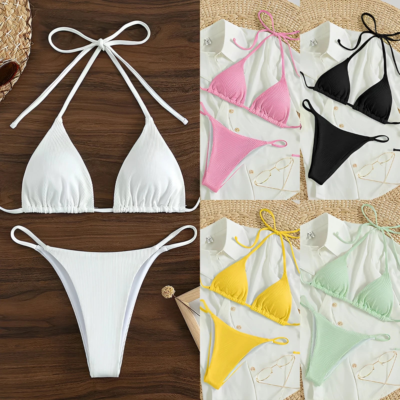 Women's lace up bikini swimsuit with adjustable ties in multiple colours
