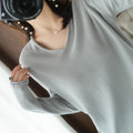 Women's V-neck long sleeve knitwear top in non-iron macaron colours for commute styling