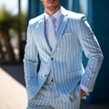 Blue and white button British style men's double button suit jacket with straight hem