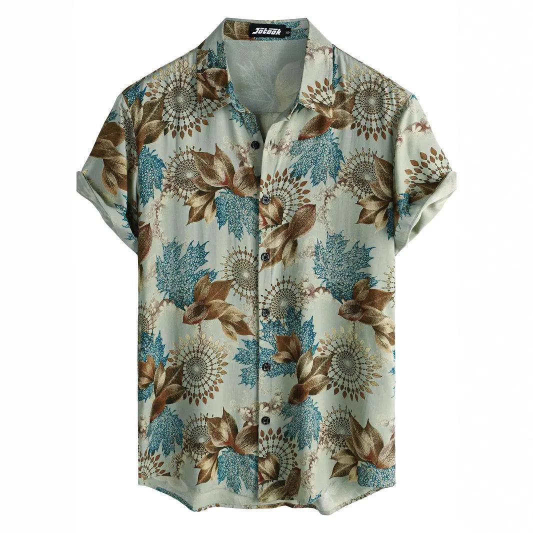Hawaiian printing lapel short sleeve shirt in floral pattern with polyester fabric and digital print, available in multiple colours