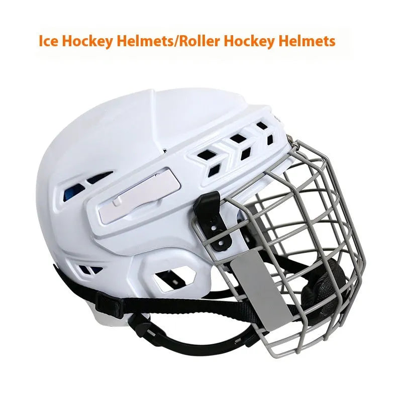 Ice hockey helmet with carbon steel face mask for head protection in S, M, L, XL sizes