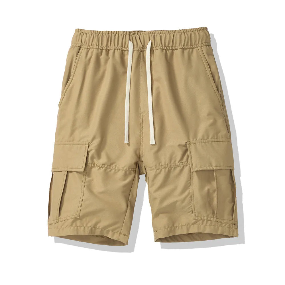 Men's loose-fit cropped pants with multiple pockets in polyester for summer outdoor wear
