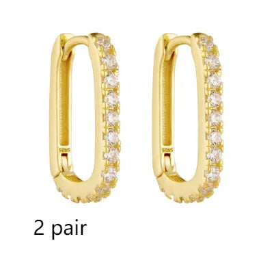 S925 sterling silver oval zircon ear clips with geometric design in white finish