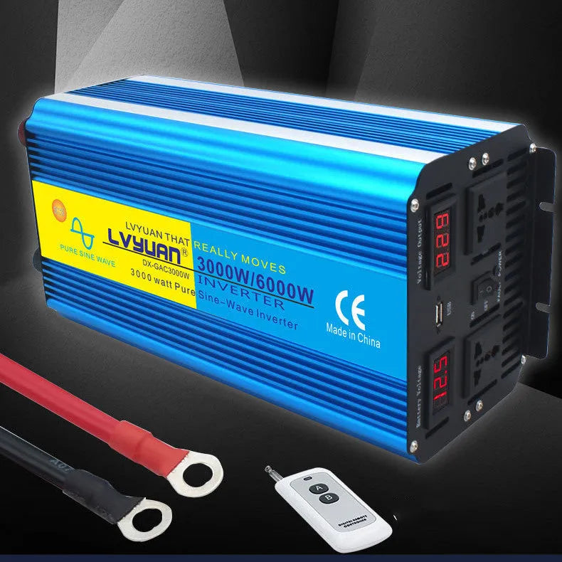 3000W 6000W pure sine wave inverter with dual digital display and remote control for 12V to 220V UK socket