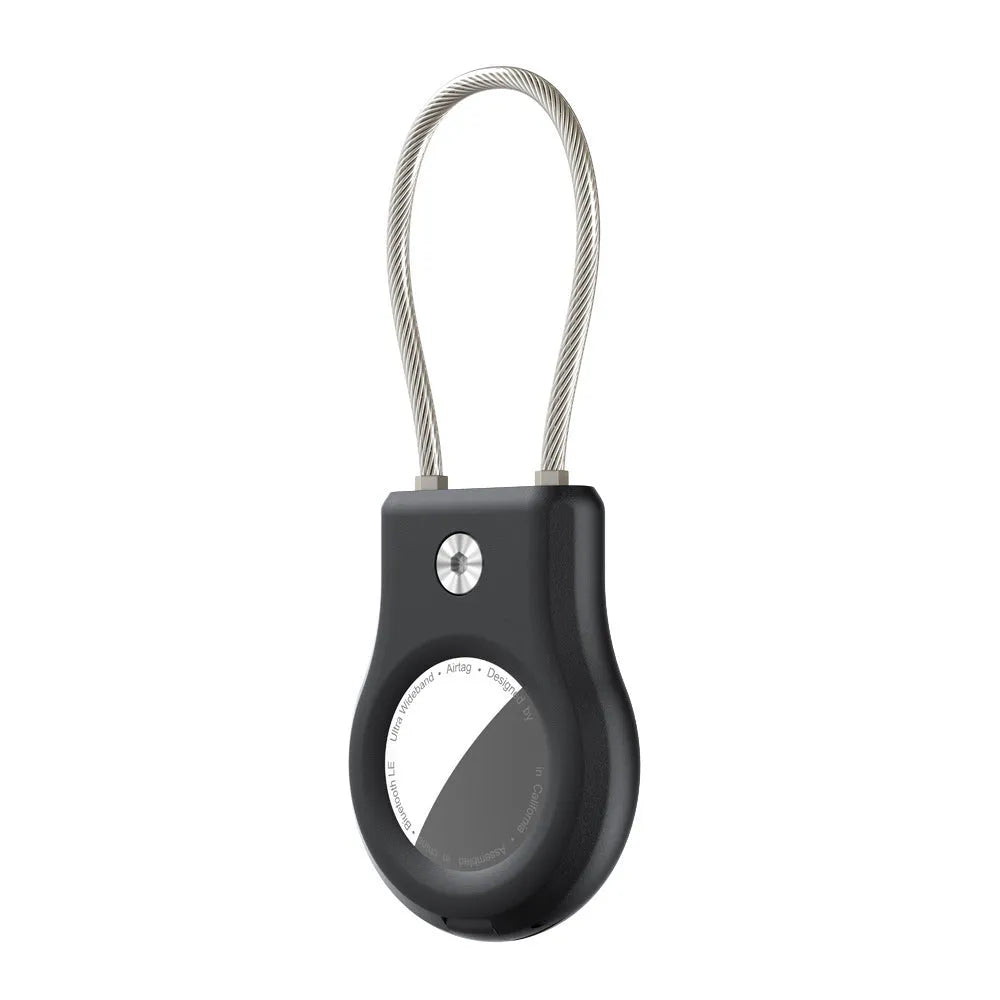 Airtag anti-lost keychain with stainless steel wire rope and PC housing in transparent pink