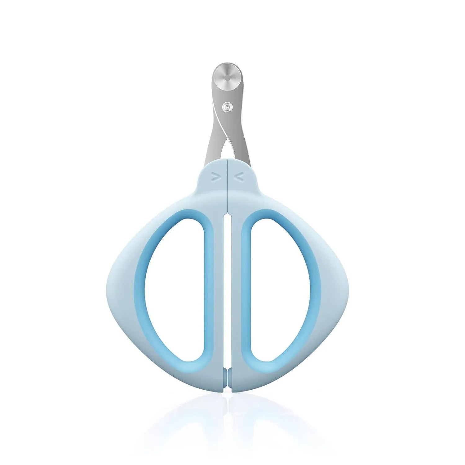 Pet nail clipper with round positioning hole and non-slip handle in blue colour