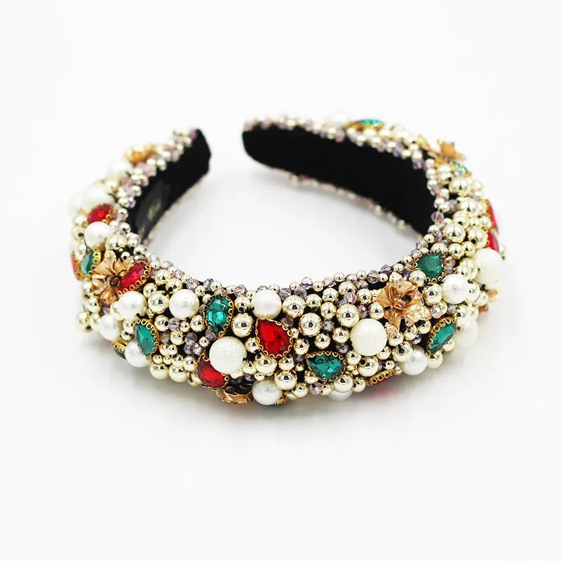 Gold-plated baroque headband with plaid pattern and bow detail, women's fashion hair accessory in gold and colour options