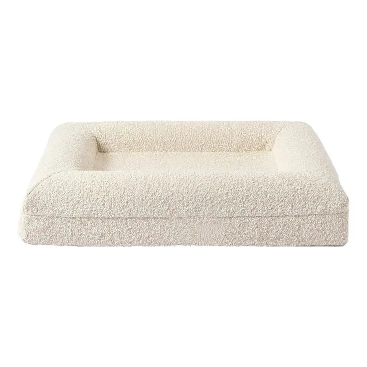 Rectangular beige cloth dog sofa bed nest showing soft fabric construction