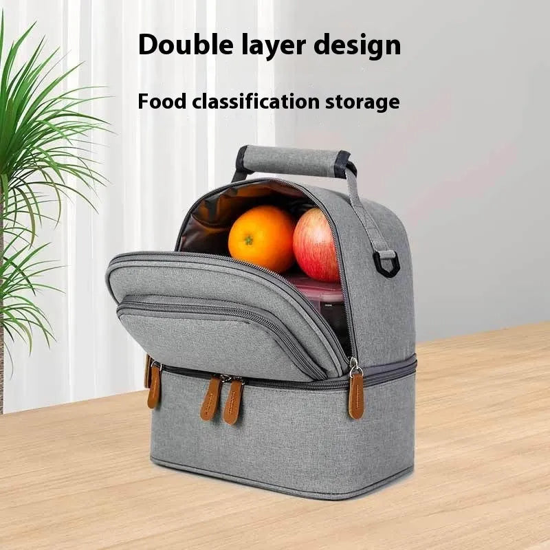 Grey women's thermal insulation backpack with adjustable curved shoulder straps