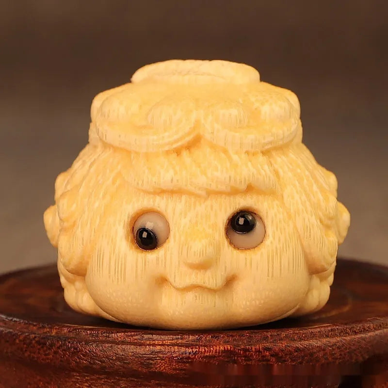 Solid bamboo carved golden toad princess ornament in cute style, 5.0 size