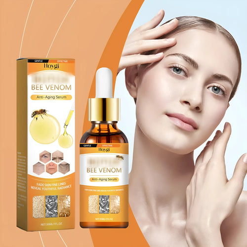 30ml bottle of clear anti-aging liquid serum with hyaluronic acid and bee venom
