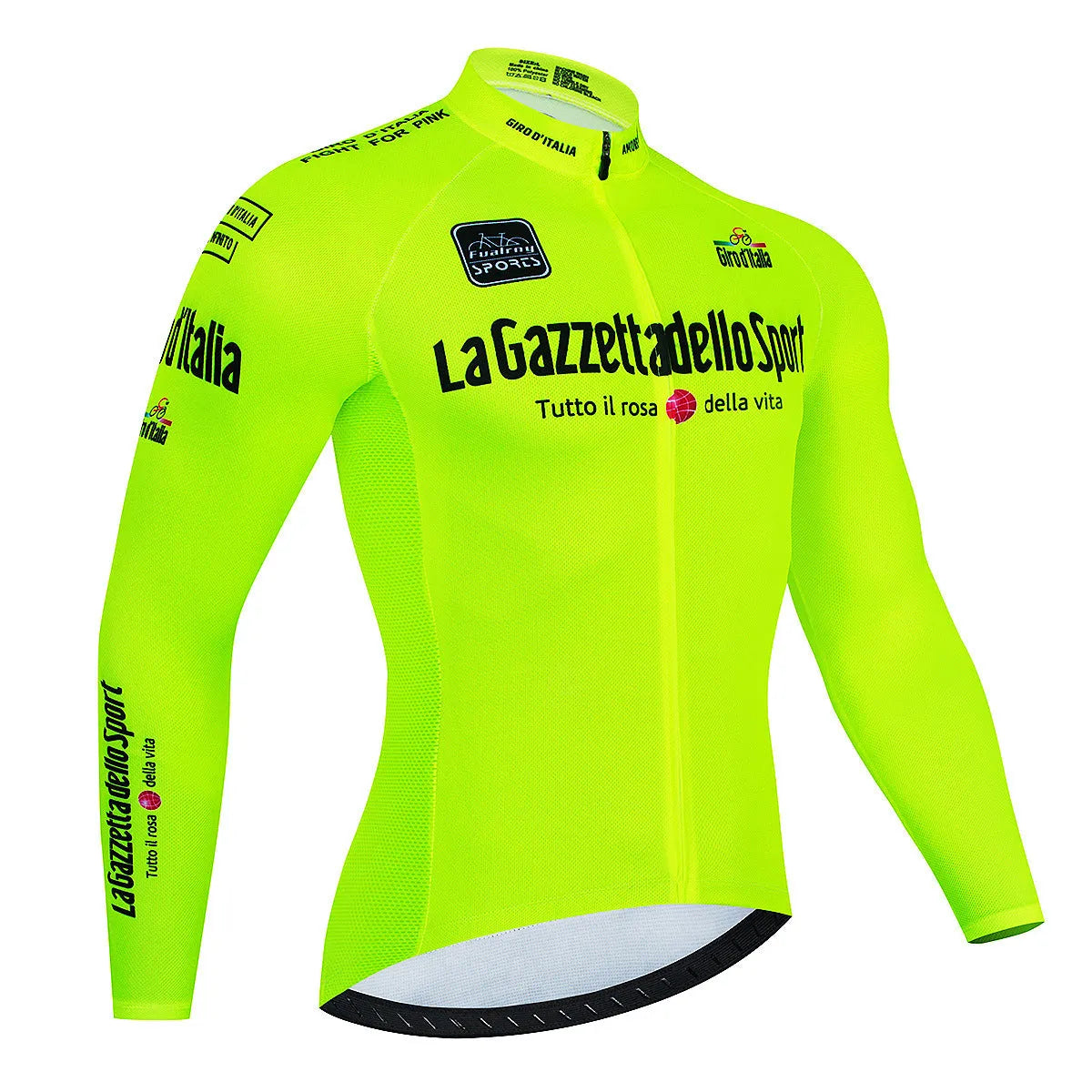 Men's long sleeve patterned cycling top for mountain biking on a mannequin.
