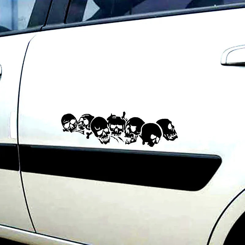 Reflective skull bumper stickers for motorcycle and electric car in black white red 30x8cm