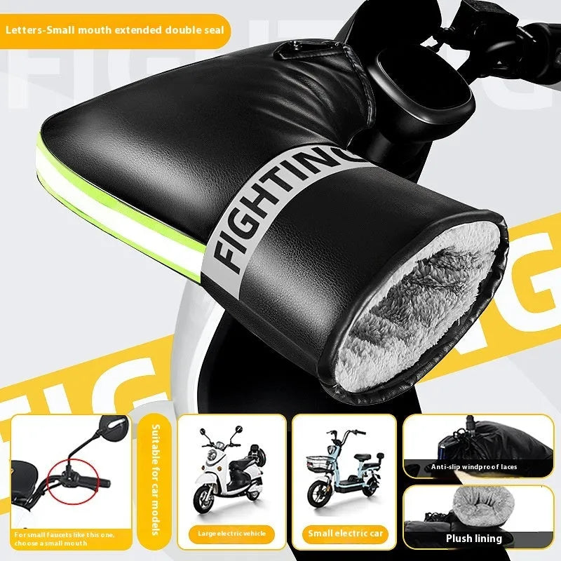 Grey reflective Electric Motorcycle Handle Grip Winter Thermal Waterproof Gloves with fleece lining for tricycle handlebars