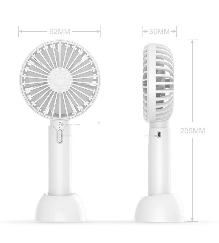 Blue mini USB electric fan with oscillation feature and three-speed control for desktop or handheld cooling