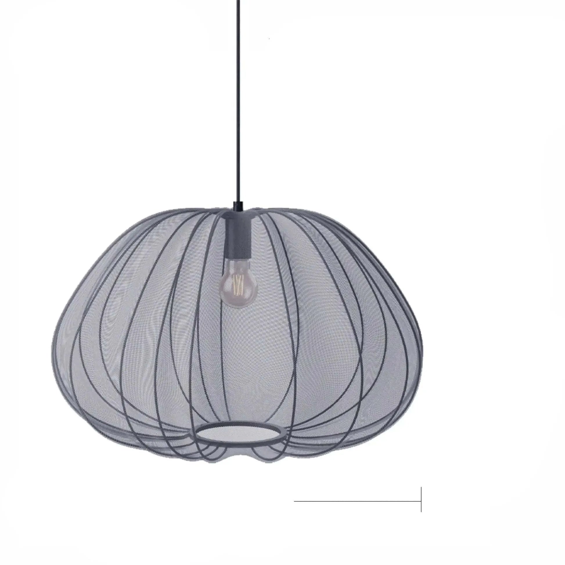 Japanese style pumpkin-shaped ceiling pendant lamp with branching arms and integrated LED lighting in grey blue finish