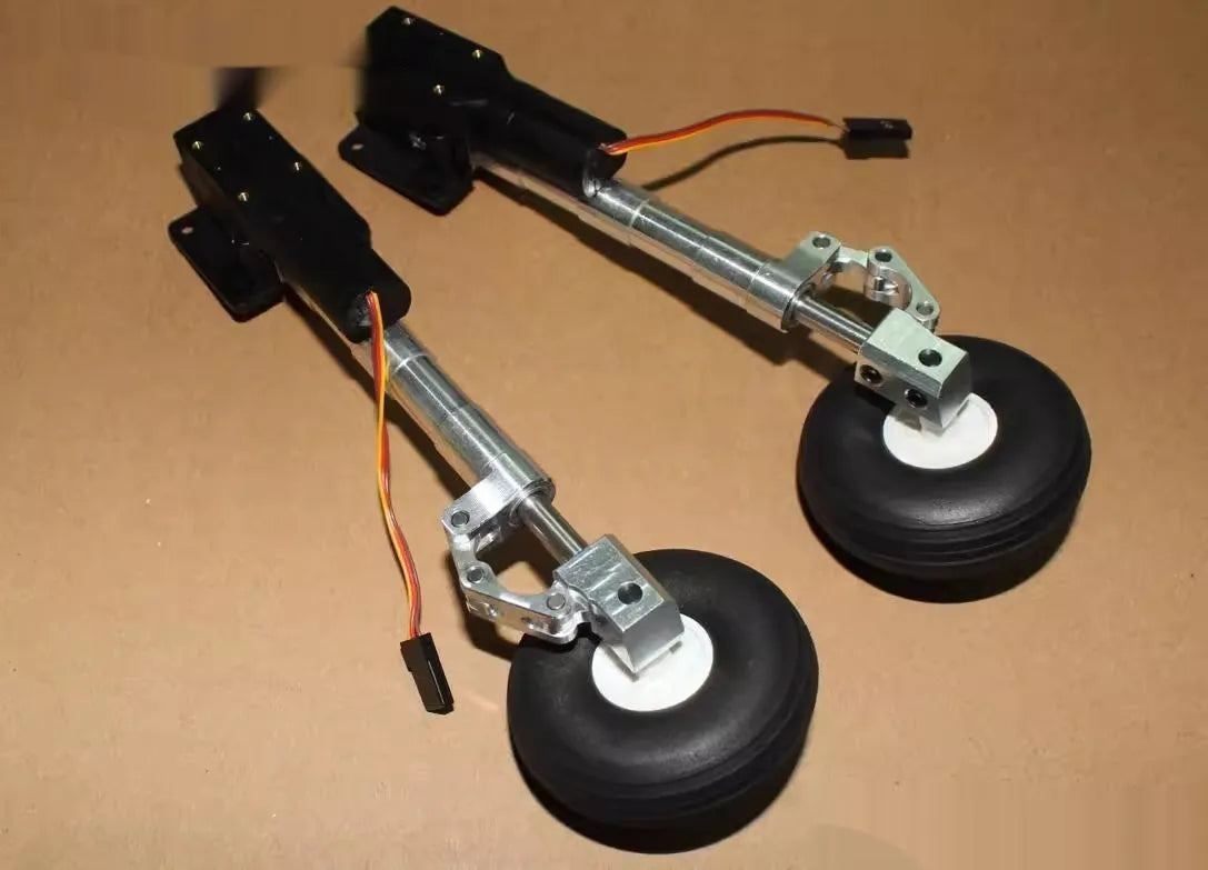 Alloy retractable landing gear for electric toy aircraft with shock absorption and wheel options
