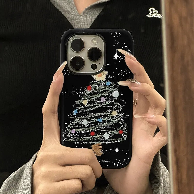 Soft two-in-one mobile phone case with fall protection, Feilin material, for iPhone, Christmas tree pattern