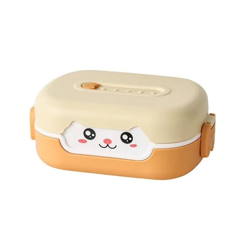 Portable divided plastic lunch box with square shape and cartoon styling in multiple colour options