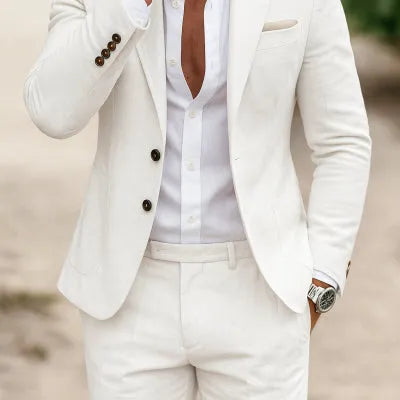 Two-piece digital printing suit with two-button jacket and matching trousers in nylon blend, men's light business wear spring autumn
