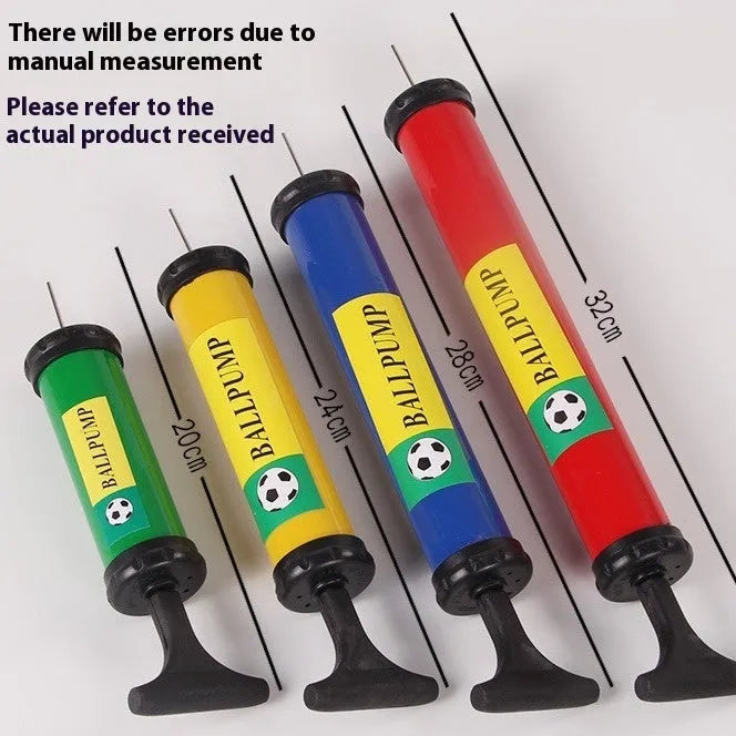 Manual plastic inflator pump for balls and balloons in mixed colours with hand push design