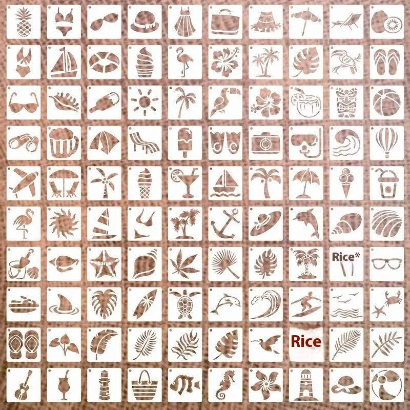 100 pieces of 2-inch milky white PET film spray painting templates showing floral, animal, and letter designs