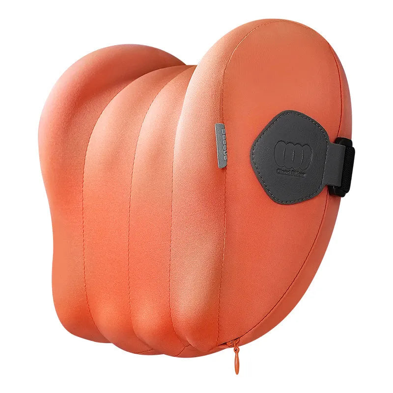 Car head pillow and lumbar pillow set in grey and orange colours with memory cotton filling