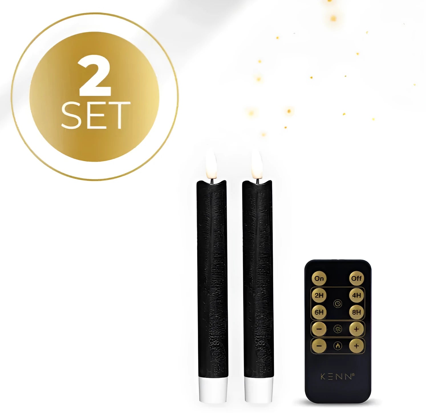 S2 3D Flame LED Taper Candle black 18cm height with realistic flickering flame effect