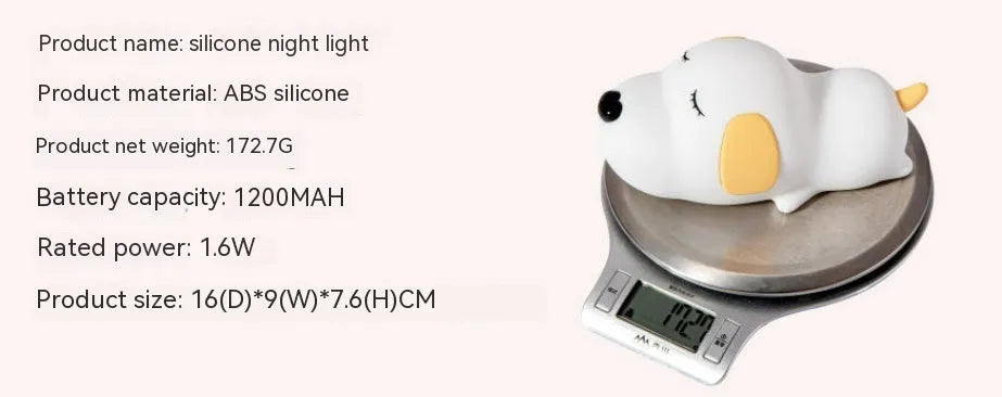 Cute two-colour cartoon dog silicone night lamp with USB charging cable