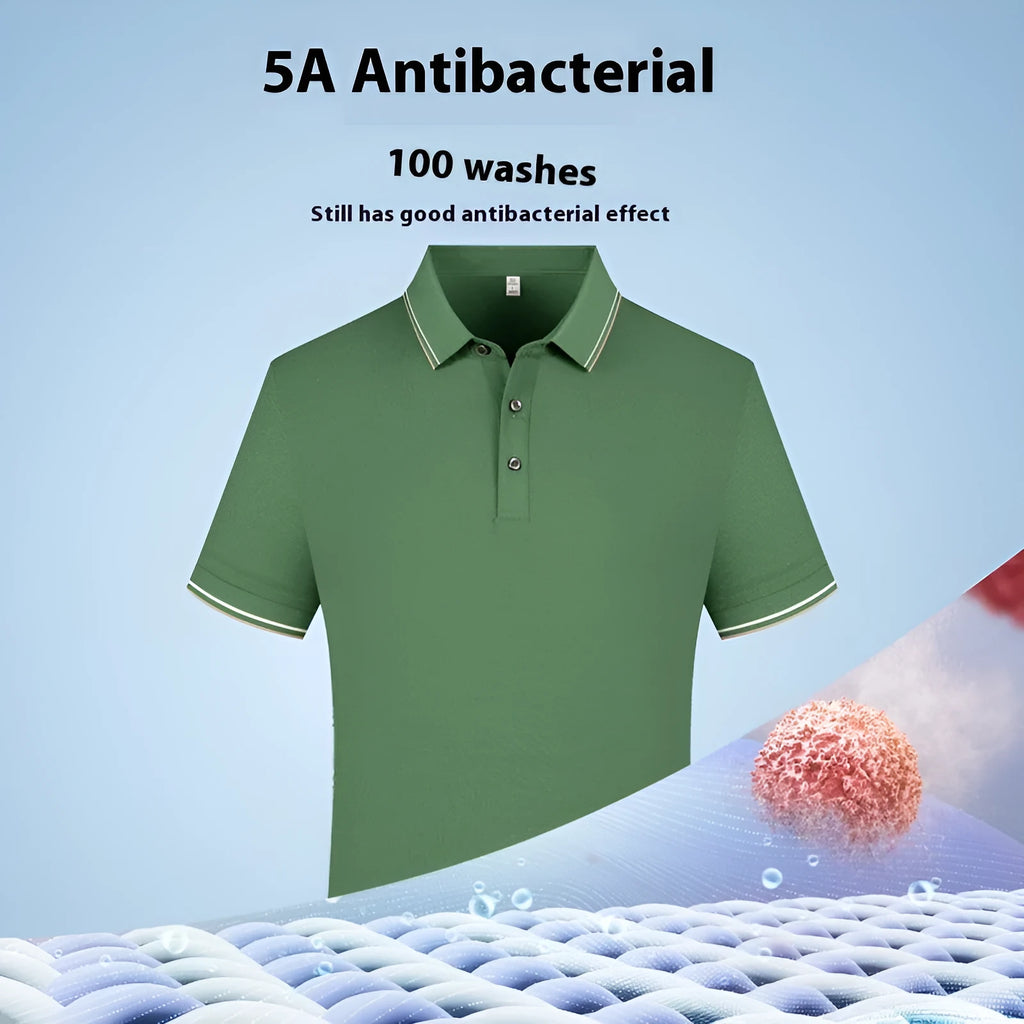 men's casual polo shirt in white with lapel collar and short sleeves, pearl cotton fabric