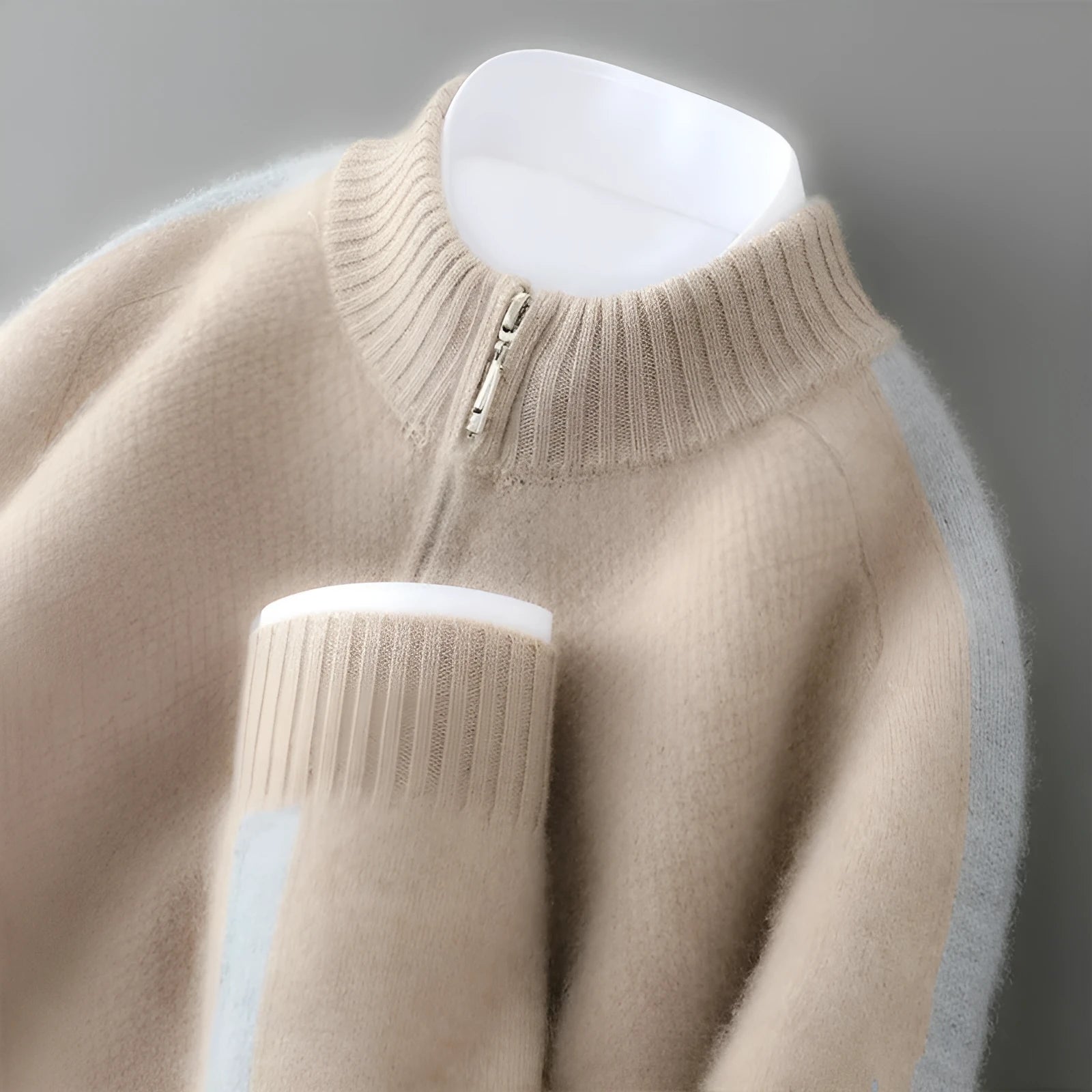 Sheep wool slim fit sweater with half-height zip round neck in multiple colour options
