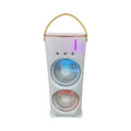 White portable USB humidifier fan with remote control on a desk