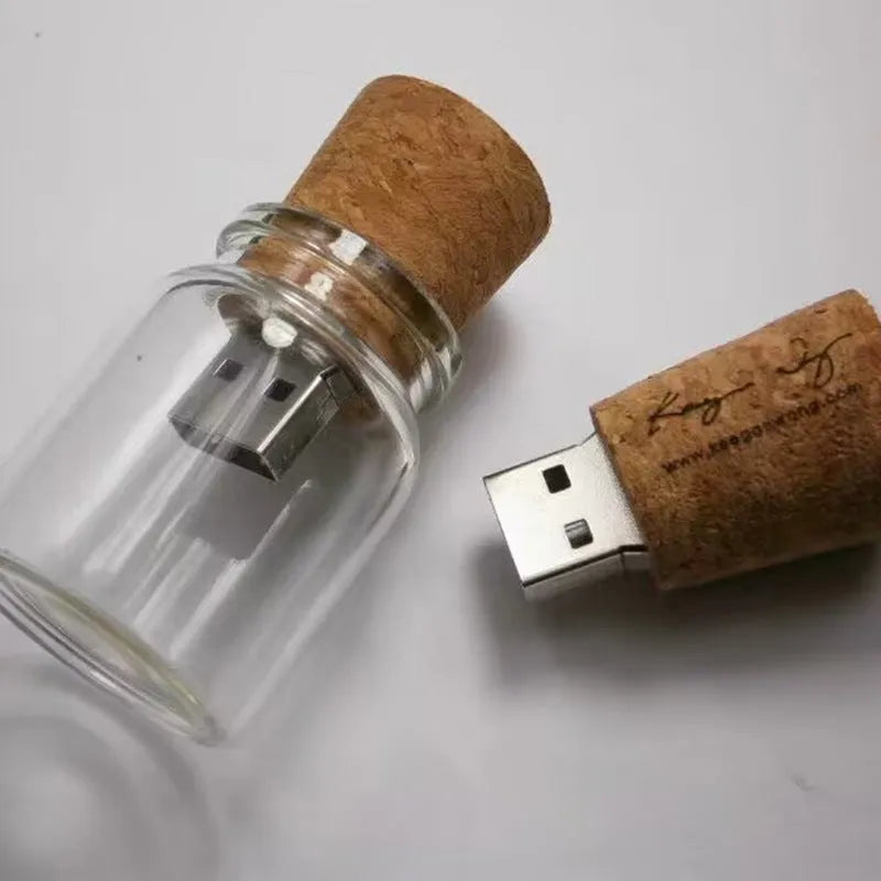 Wooden Wish Drift Bottle USB Disk – bottle-shaped wooden USB flash drive with transparent finish, 60×28mm