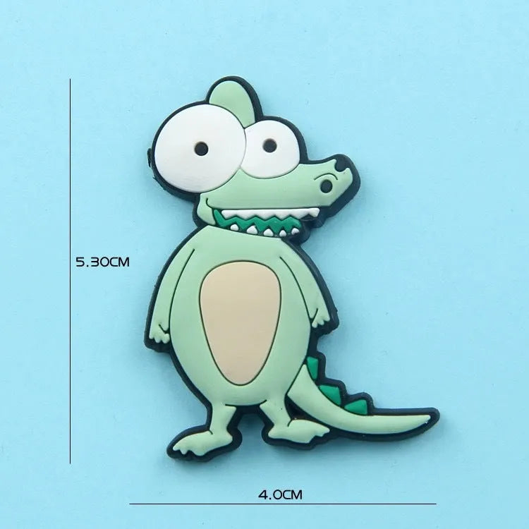 Set of 9 colourful PVC cartoon animal refrigerator stickers on a white fridge surface