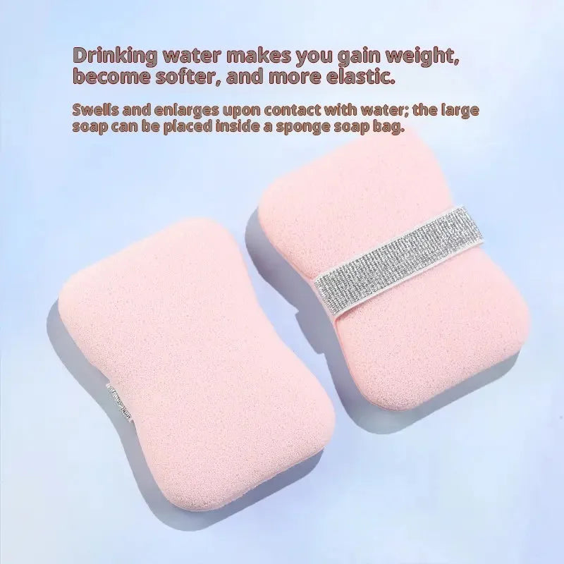 Soap bag bath sponge in cherry blossom pink made of hydrophilic polyurethane, size 12x8.5x2cm