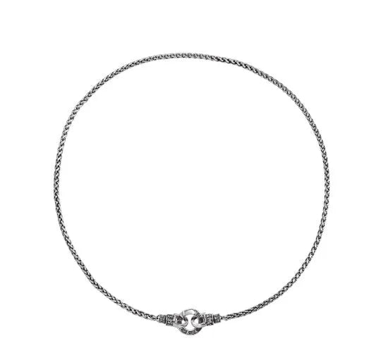 A woman's S925 sterling silver clavicle necklace with a small polished pendant on a choice of 50cm, 55cm, or 60cm chain.