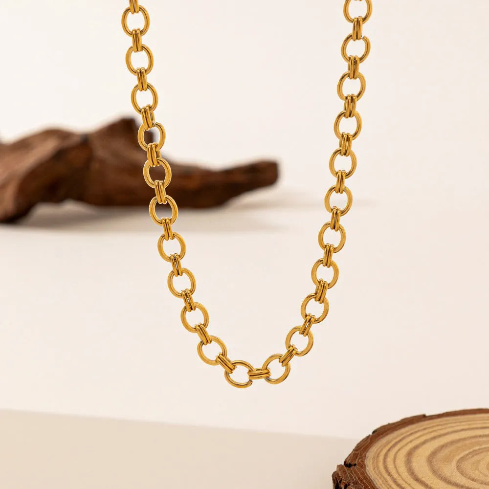 18K gold-plated titanium steel O-ring chain bracelet for women, gold colour, European American style