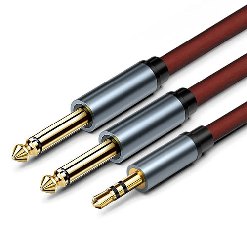 3.5mm to dual 6.5mm male audio cable in chosen length with gold-plated connectors