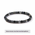 Natural volcanic rock and haematite 6mm bead bracelet with geometry-shaped stones