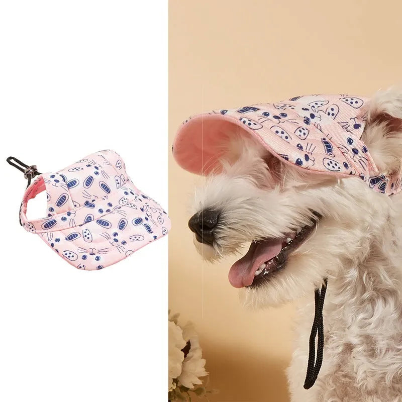 Pet baseball cap made of canvas with adjustable sizing, shown in a plaid pattern for sun protection
