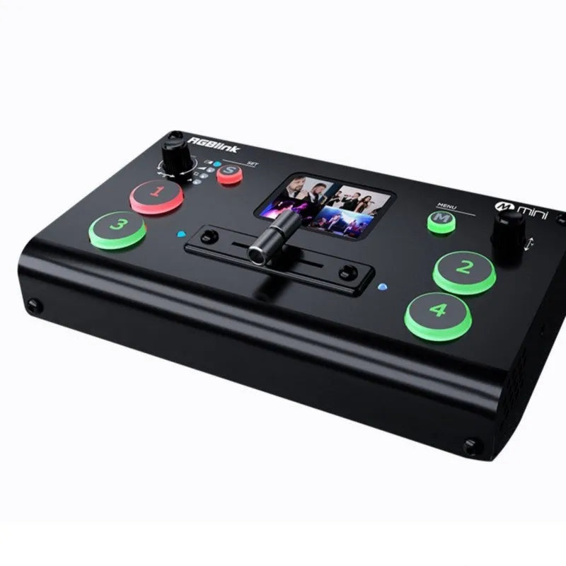 RGBLINK 4-way HDMI multi-format switcher unit with TFT screen and multiple input/output ports.