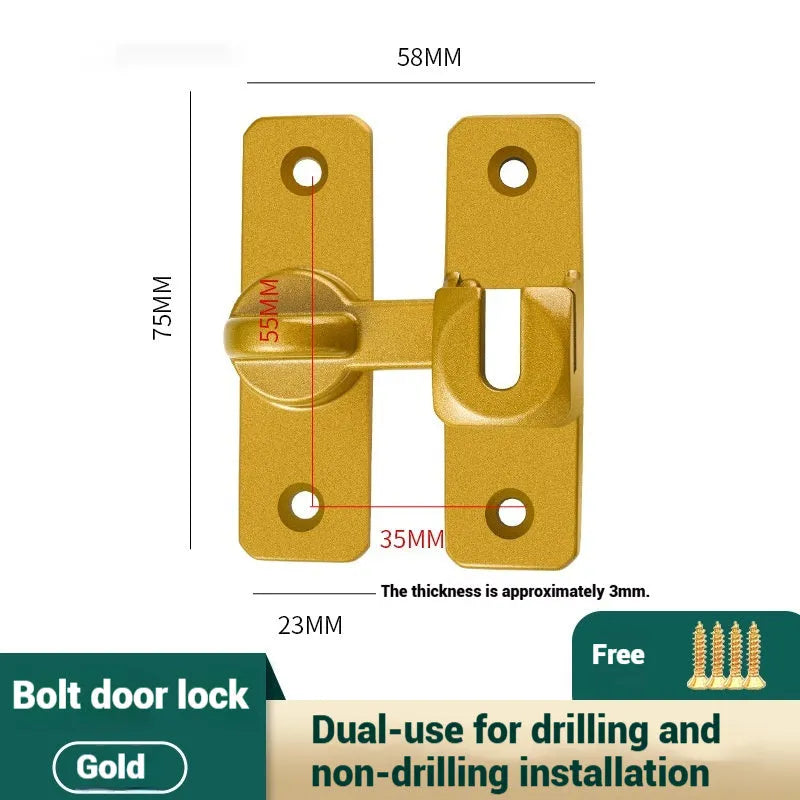 Aluminium alloy punch-free door latch with screws for 90 and 180 degree door openings
