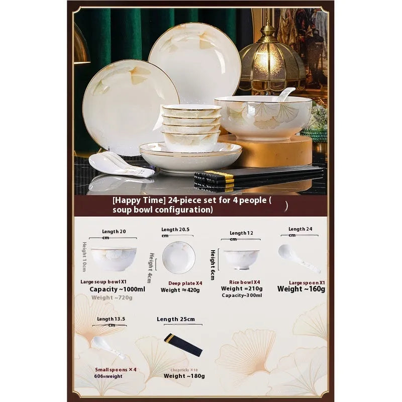 24-piece ceramic tableware gift set with glazed colour map bowls, spoons, and chopsticks