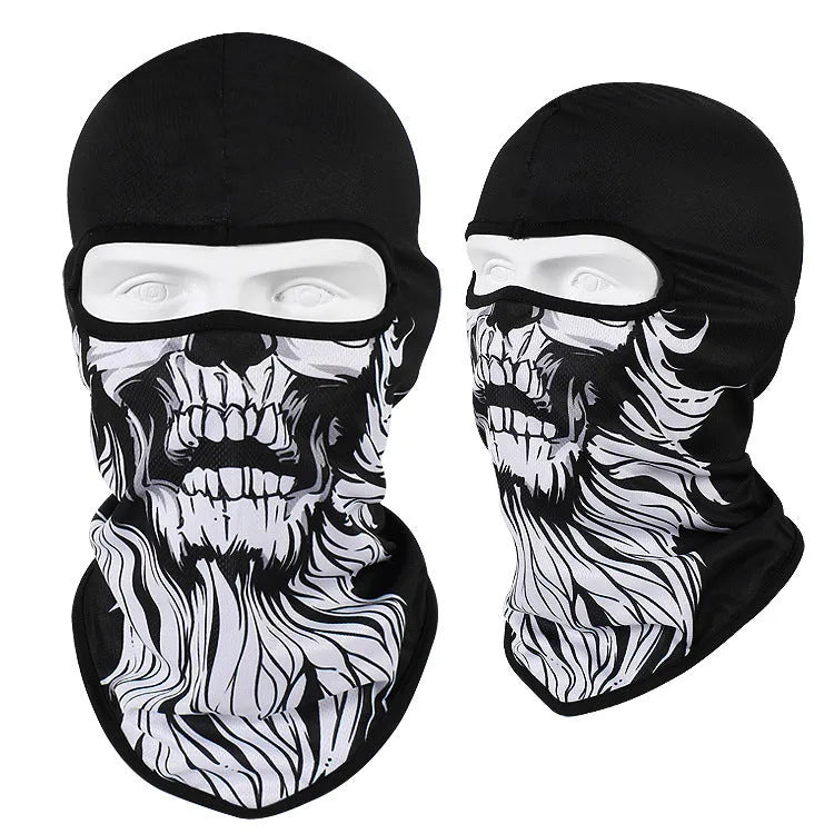 Bakool silk motorcycle skull mask in blue skull pattern, 36x29cm, quick dry fabric, unisex