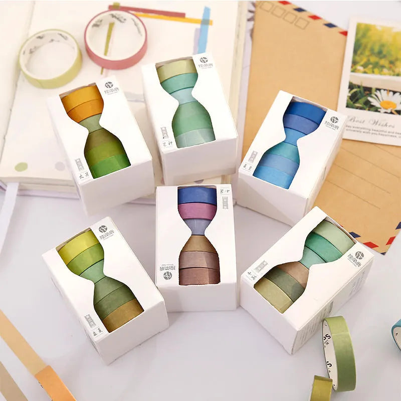 Six rolls of solid colour ledger tape with solar term designs for journal decoration